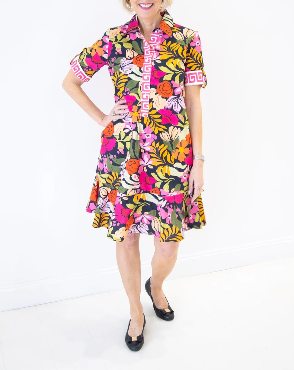 Printed Front-Button Mini Dress