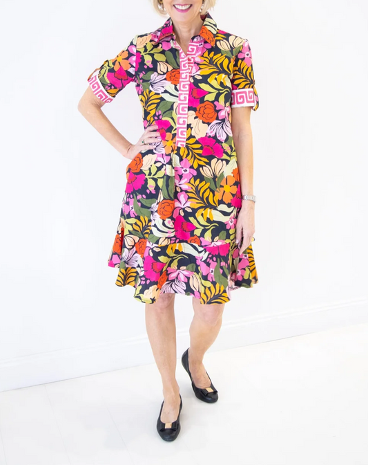 Printed Front-Button Mini Dress