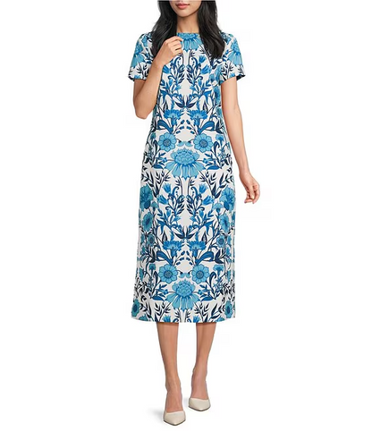 Floral Print Bow Pocketed Column Midi Dress