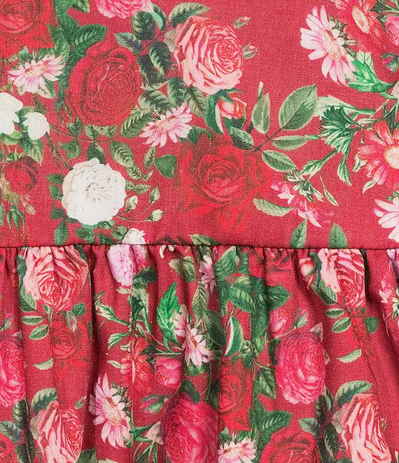Floral Short Puff Sleeve Round Neck Drop Waist Maxi Dress