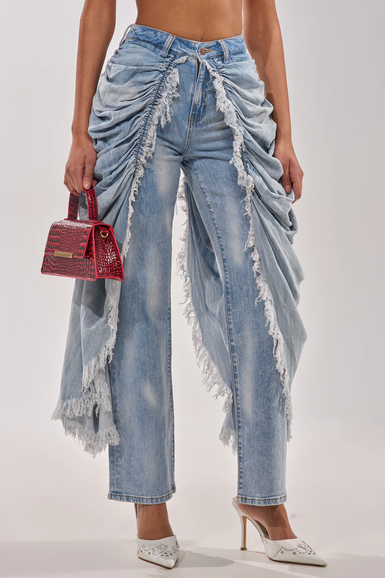Denim Irregular Pleated Pants
