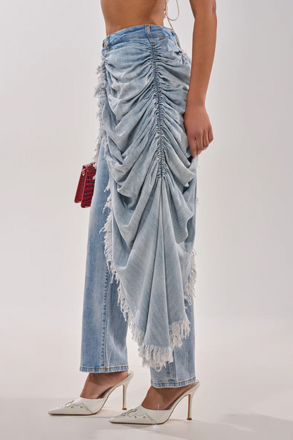 Denim Irregular Pleated Pants