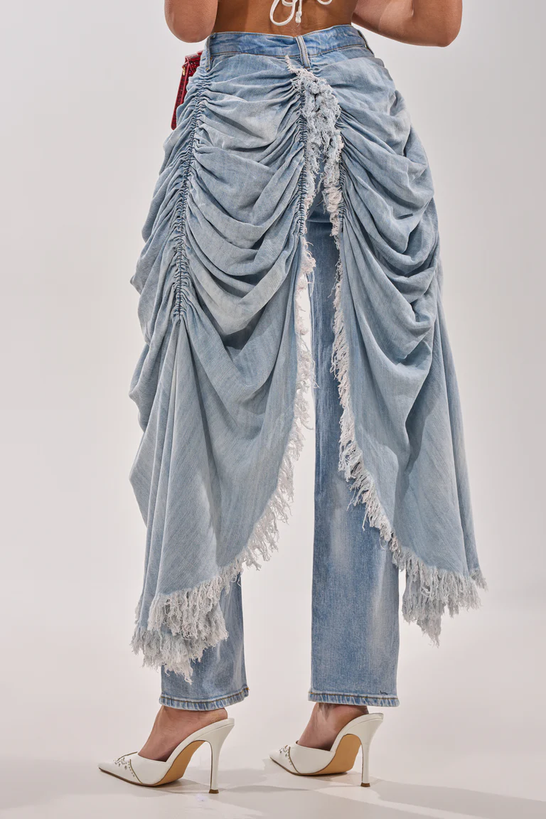 Denim Irregular Pleated Pants
