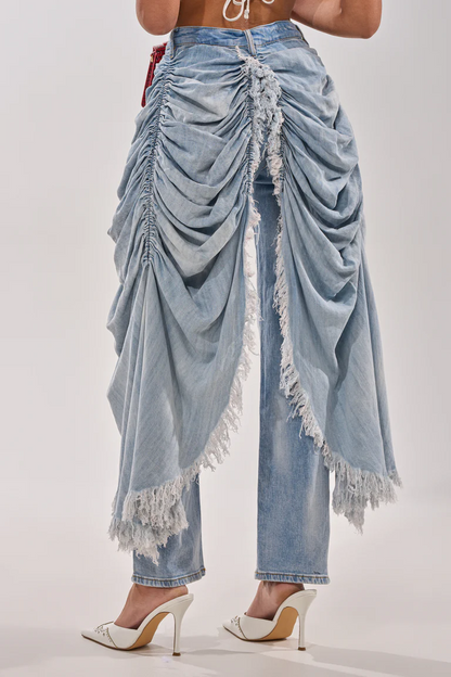 Denim Irregular Pleated Pants