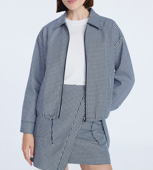 Collared Bubble Jacket+Faux Wrap Mini Skirt