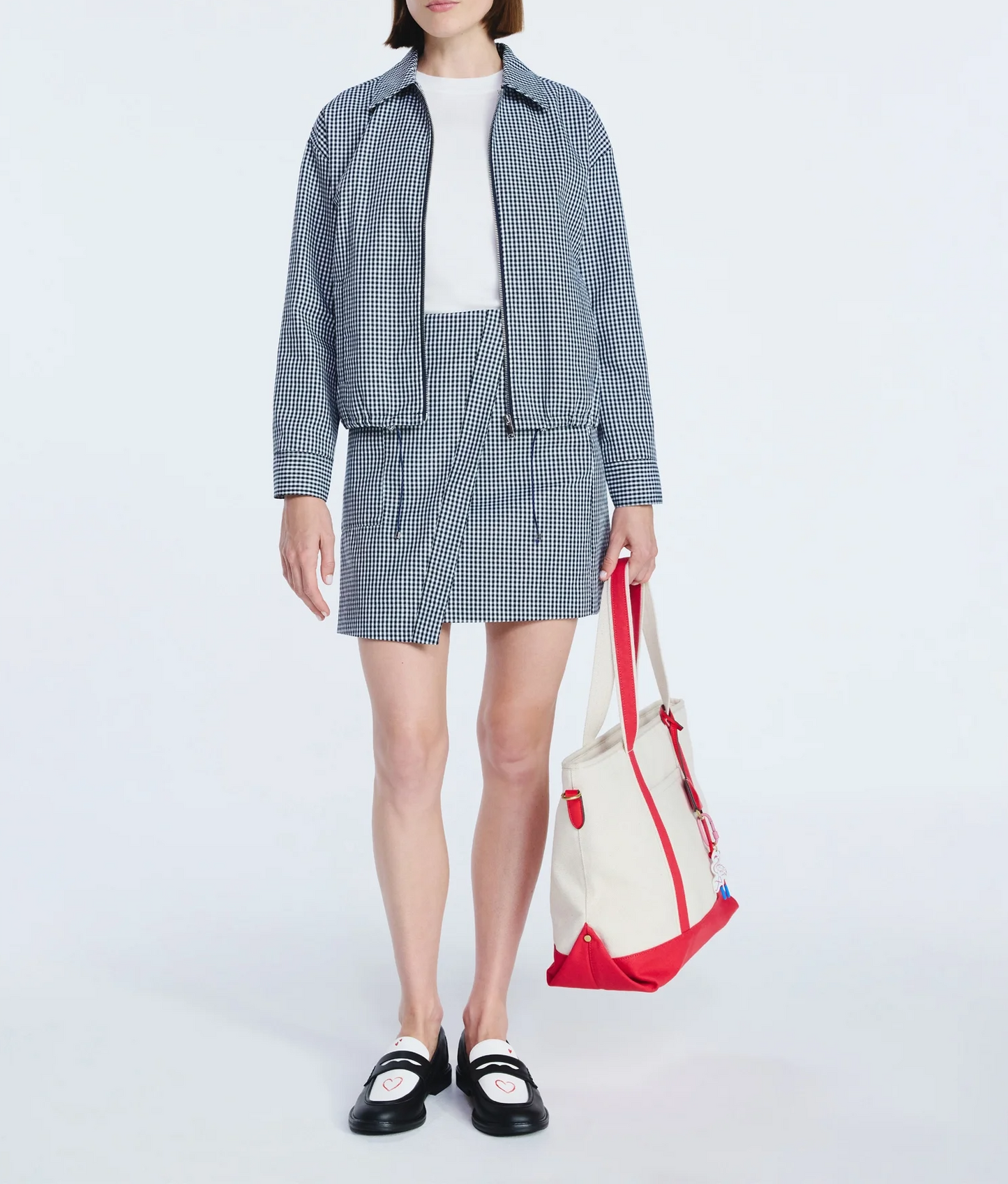 Collared Bubble Jacket+Faux Wrap Mini Skirt