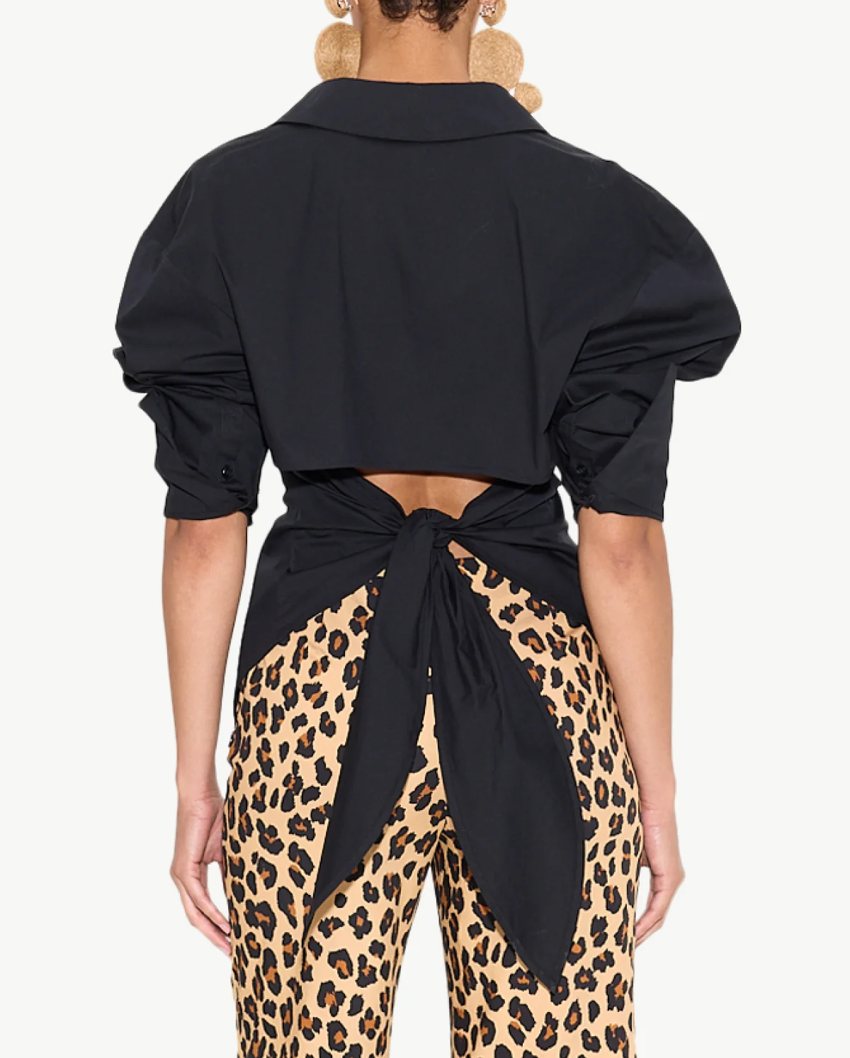 Back-tie waist-cinching blouse