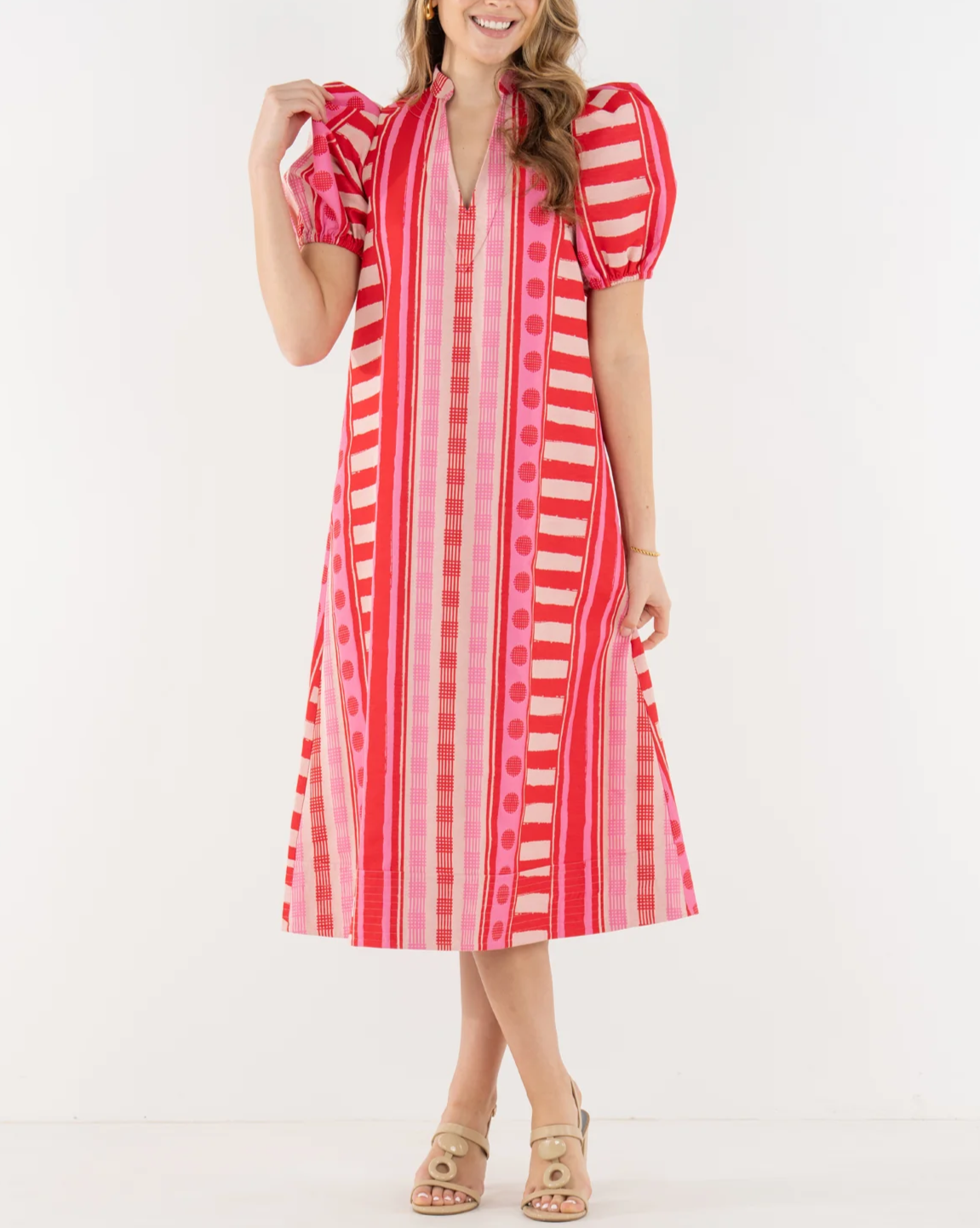 Puff-Sleeve Textured Dress