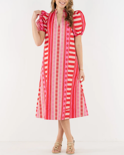 Puff-Sleeve Textured Dress