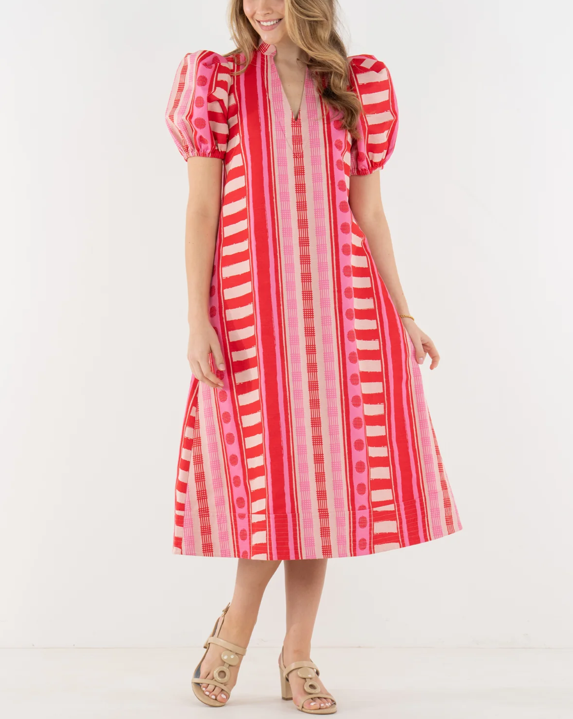 Puff-Sleeve Textured Dress