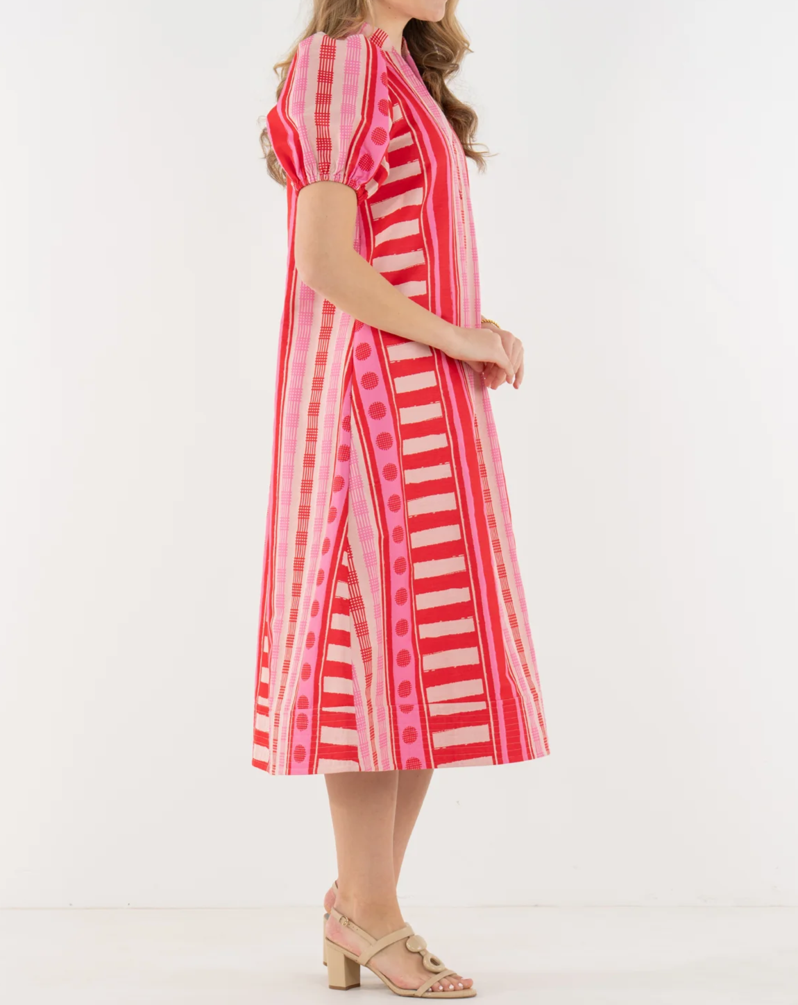 Puff-Sleeve Textured Dress