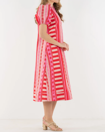 Puff-Sleeve Textured Dress