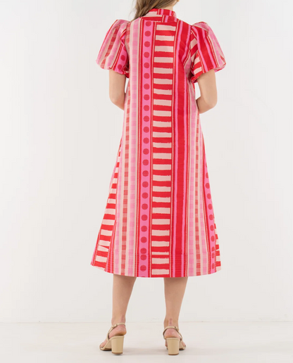 Puff-Sleeve Textured Dress