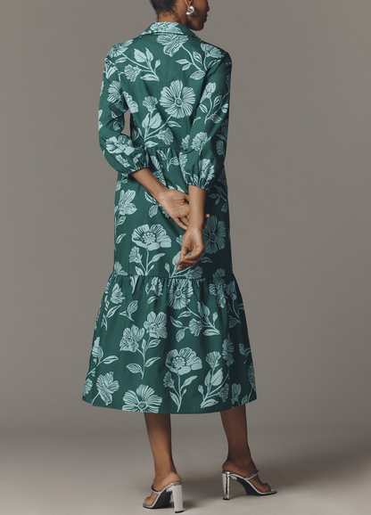 Green Floral Print Elegant Dress