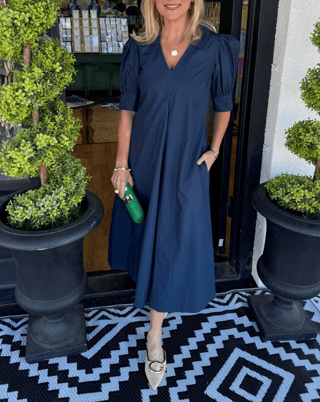 V-neck puff-sleeve maxi dress