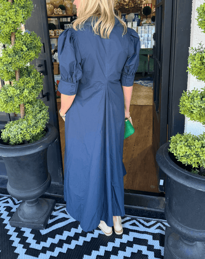 V-neck puff-sleeve maxi dress
