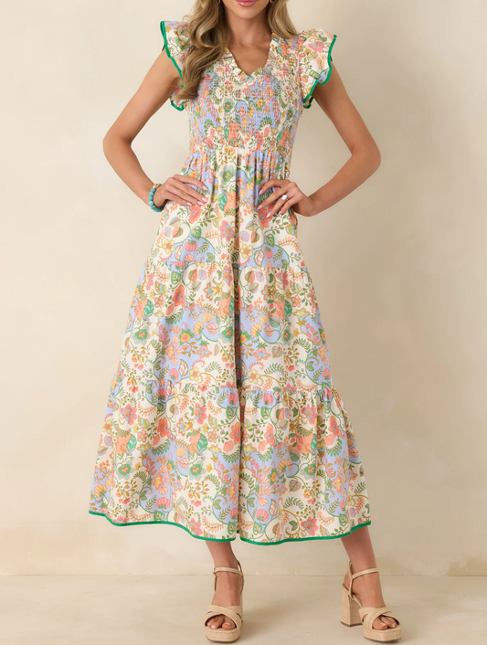 Ivory Multi Floral Cotton Maxi Dress