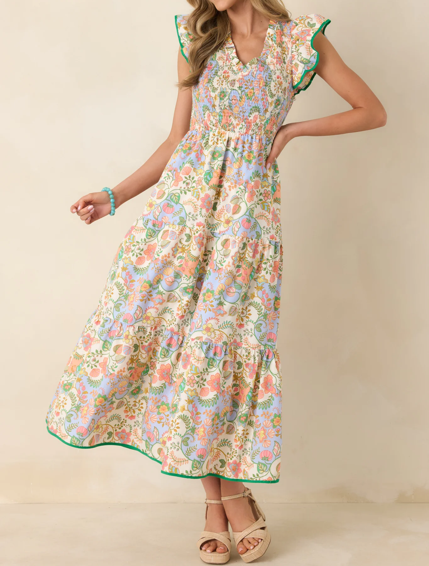 Ivory Multi Floral Cotton Maxi Dress
