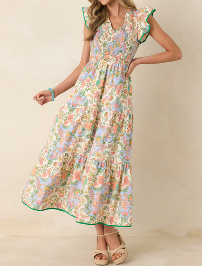 Ivory Multi Floral Cotton Maxi Dress