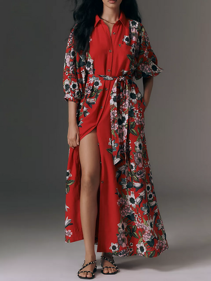 Linen Print Shirt Dress