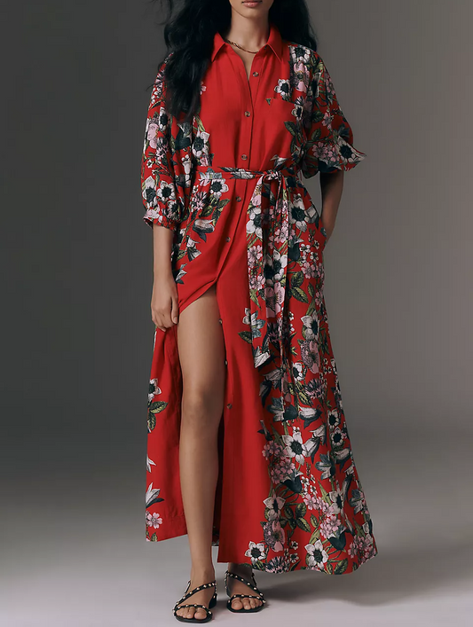 Linen Print Shirt Dress