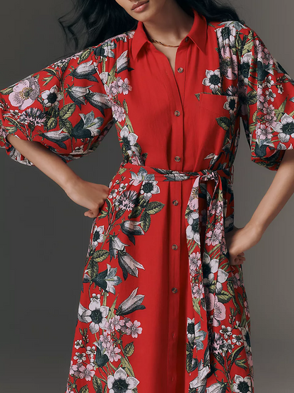 Linen Print Shirt Dress