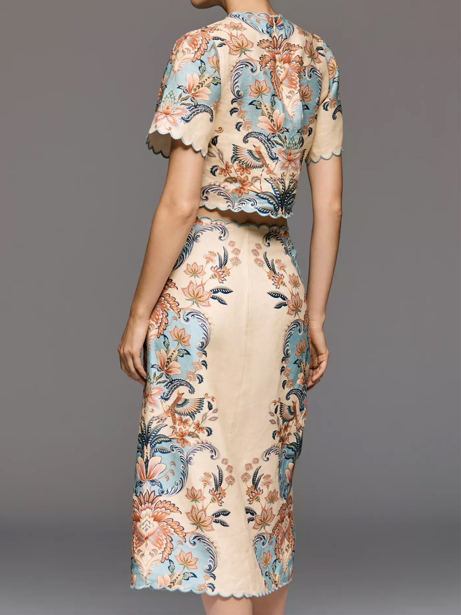 V Neck Rose-shaped Buttons Two Pieces Dress