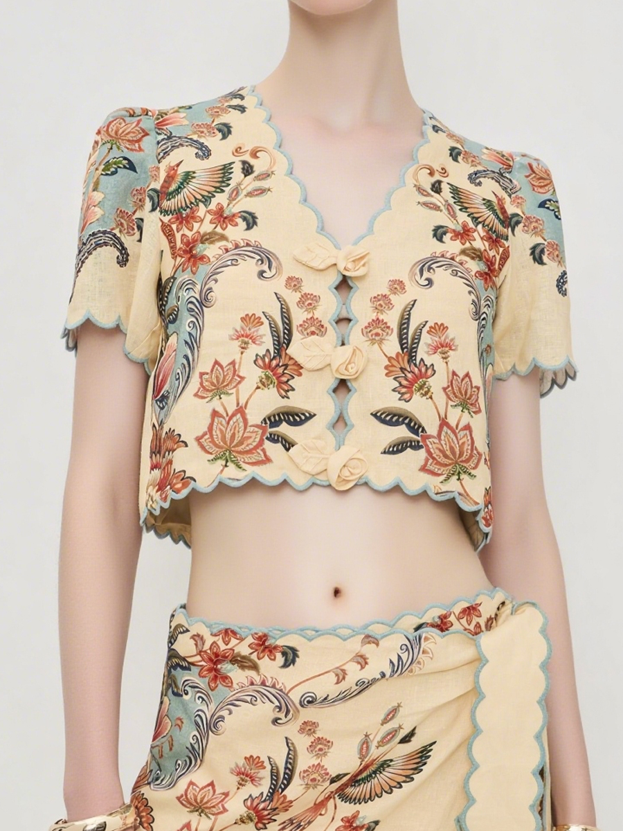 V Neck Rose-shaped Buttons Two Pieces Dress