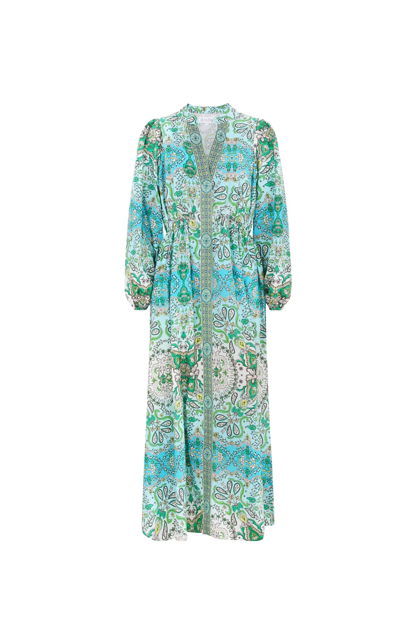 V-neck Elegant Fitted Print Maxi Dress