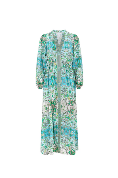 V-neck Elegant Fitted Print Maxi Dress