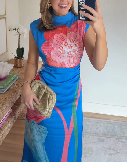 Elegant Sleeveless Printed Crew Neck Dress