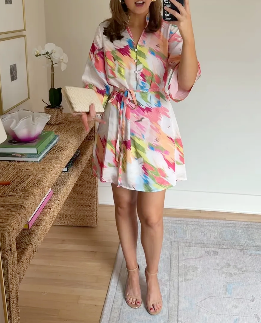 Rendered Colorful Ribbon Mini Dress