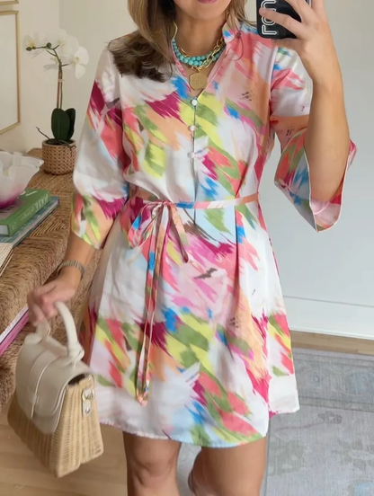 Rendered Colorful Ribbon Mini Dress