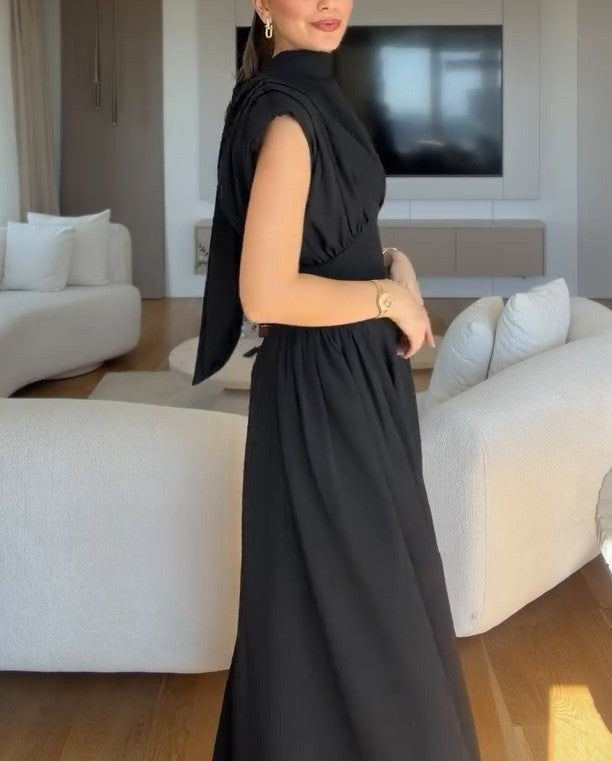 Elegant Pleated Waist-Cinching Dress