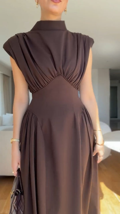 Elegant Pleated Waist-Cinching Dress