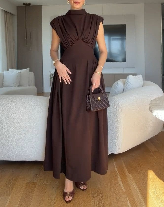 Elegant Pleated Waist-Cinching Dress