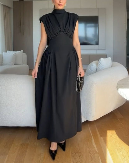 Elegant Pleated Waist-Cinching Dress