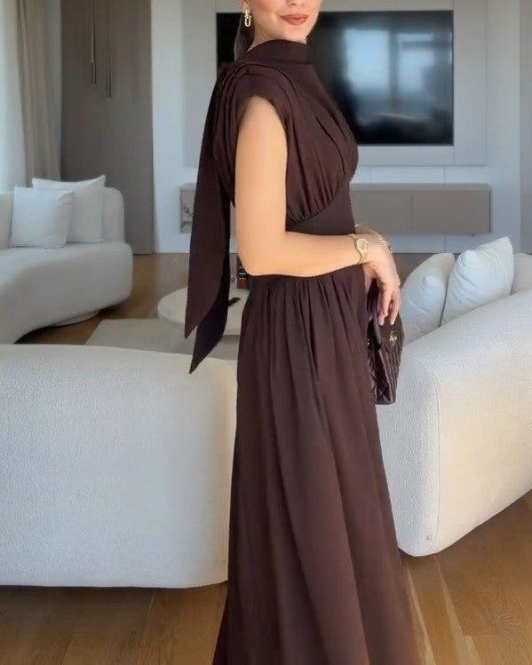 Elegant Pleated Waist-Cinching Dress