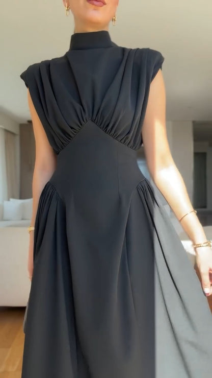 Elegant Pleated Waist-Cinching Dress