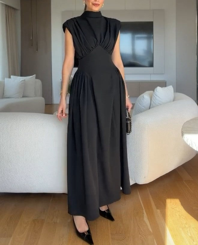 Elegant Pleated Waist-Cinching Dress