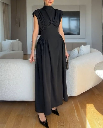 Elegant Pleated Waist-Cinching Dress