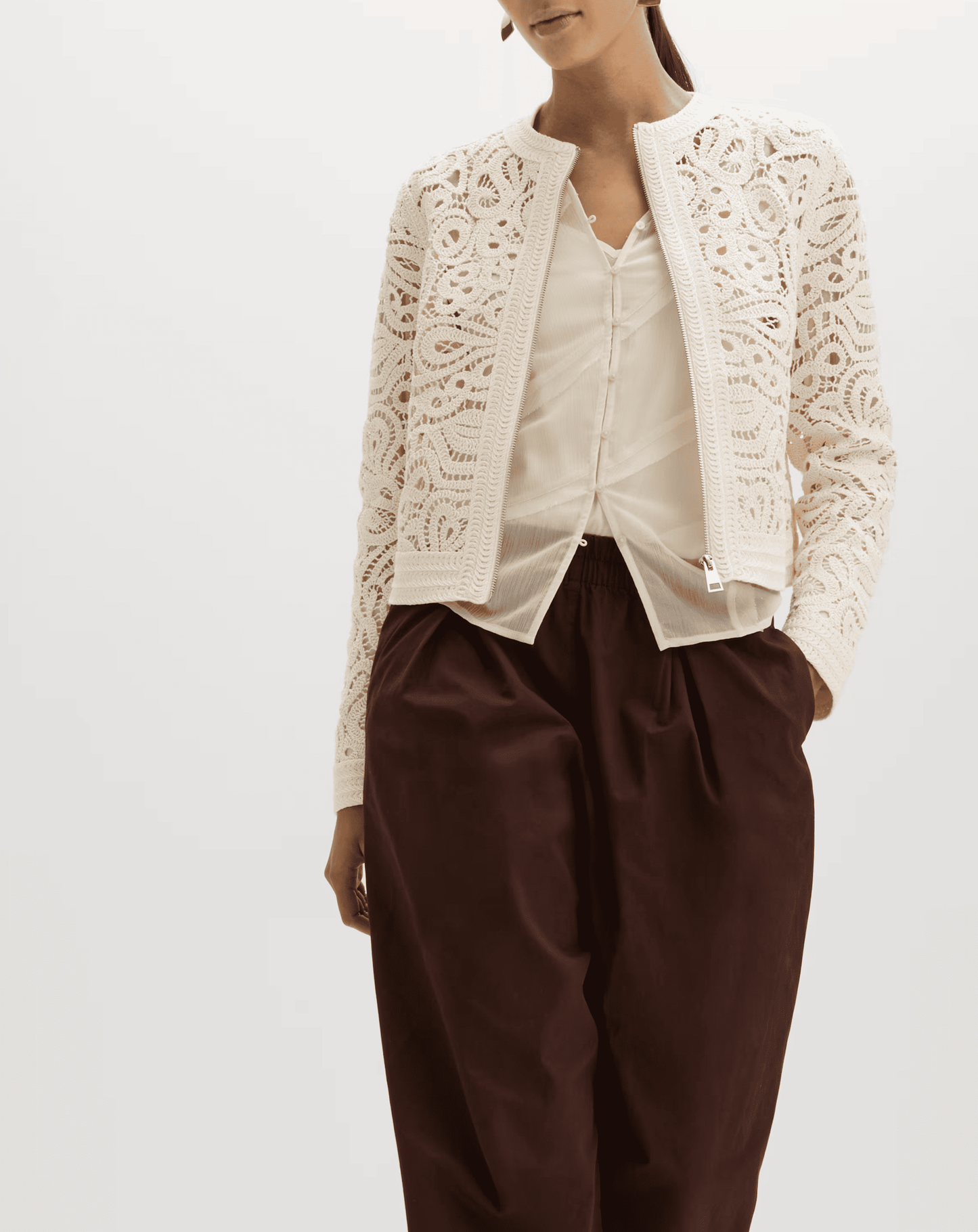 Cotton Rich Textured Cropped Knitted Jacket