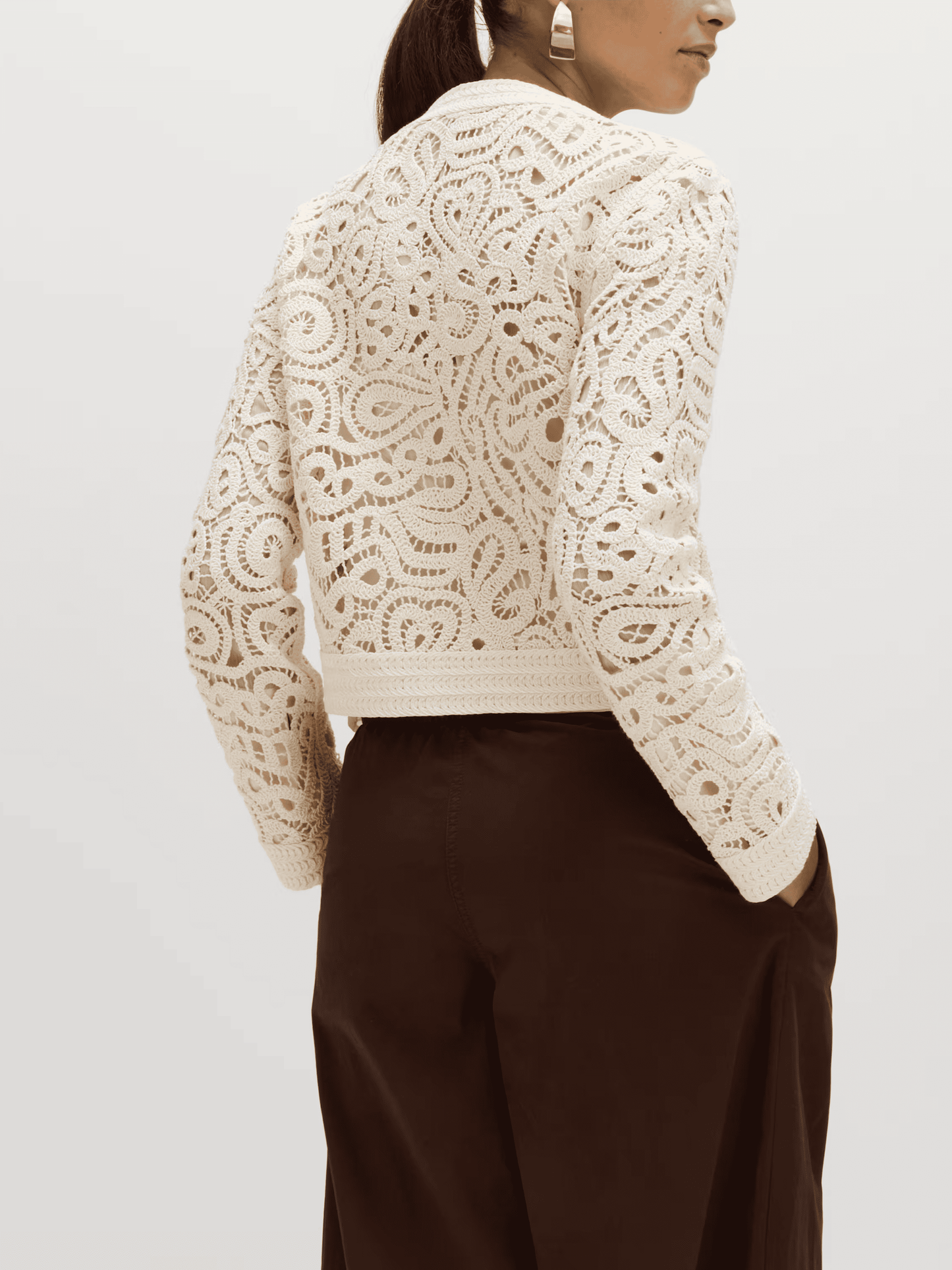 Cotton Rich Textured Cropped Knitted Jacket