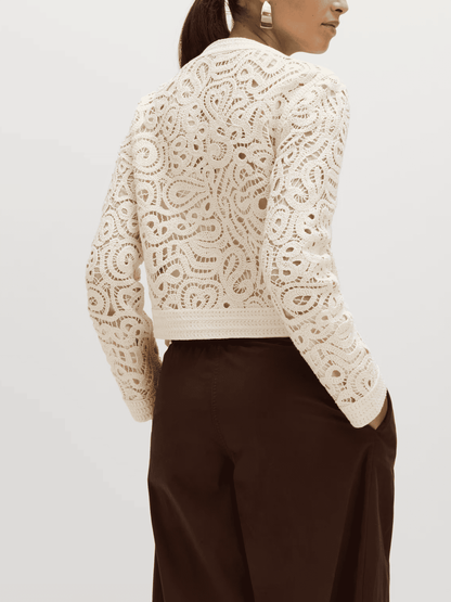 Cotton Rich Textured Cropped Knitted Jacket