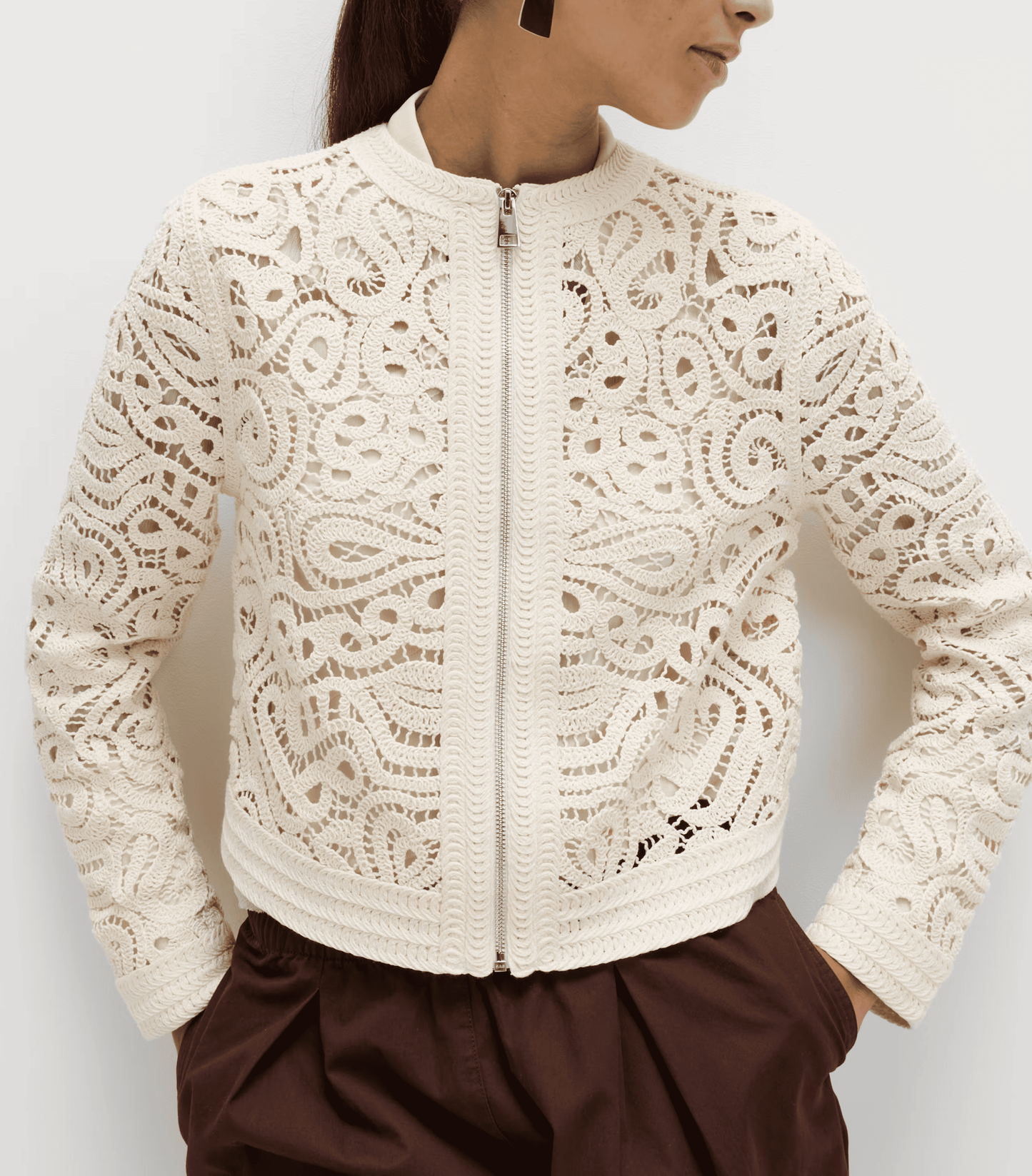 Cotton Rich Textured Cropped Knitted Jacket