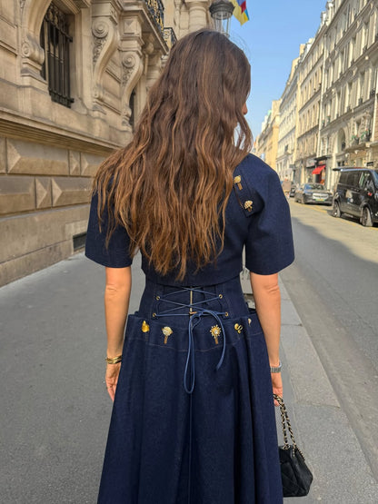 Elegant Fitted Denim Skirt with Front Button Closure