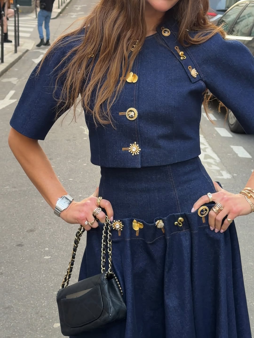 Elegant Fitted Denim Skirt with Front Button Closure