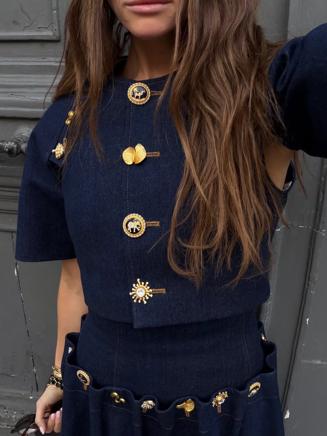 Elegant Fitted Denim Skirt with Front Button Closure