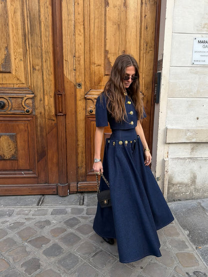 Elegant Fitted Denim Skirt with Front Button Closure