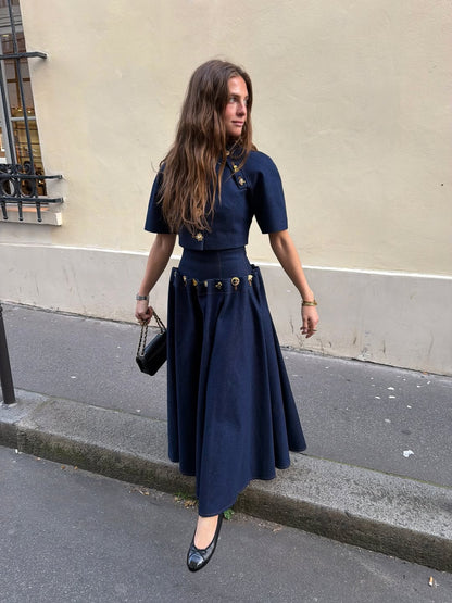 Elegant Fitted Denim Skirt with Front Button Closure